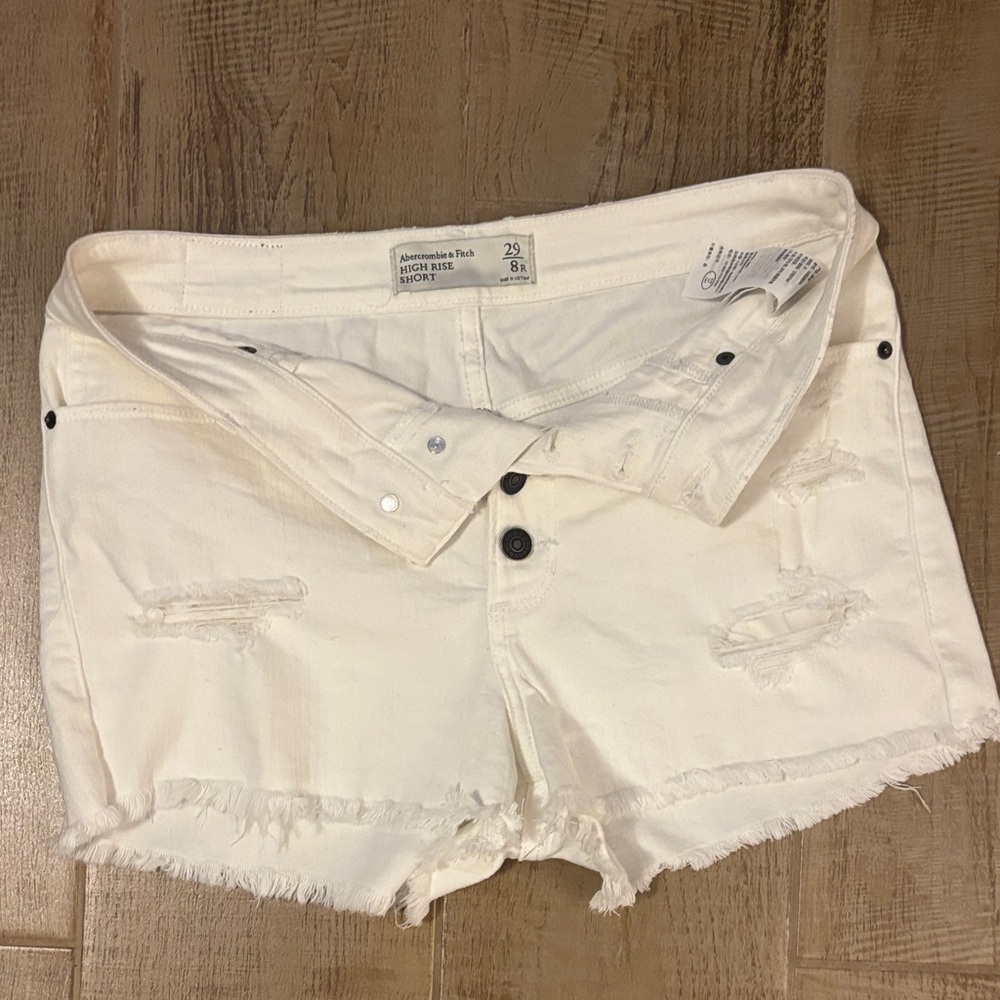 Abercrombie & Fitch white Distressed Jean Shorts
